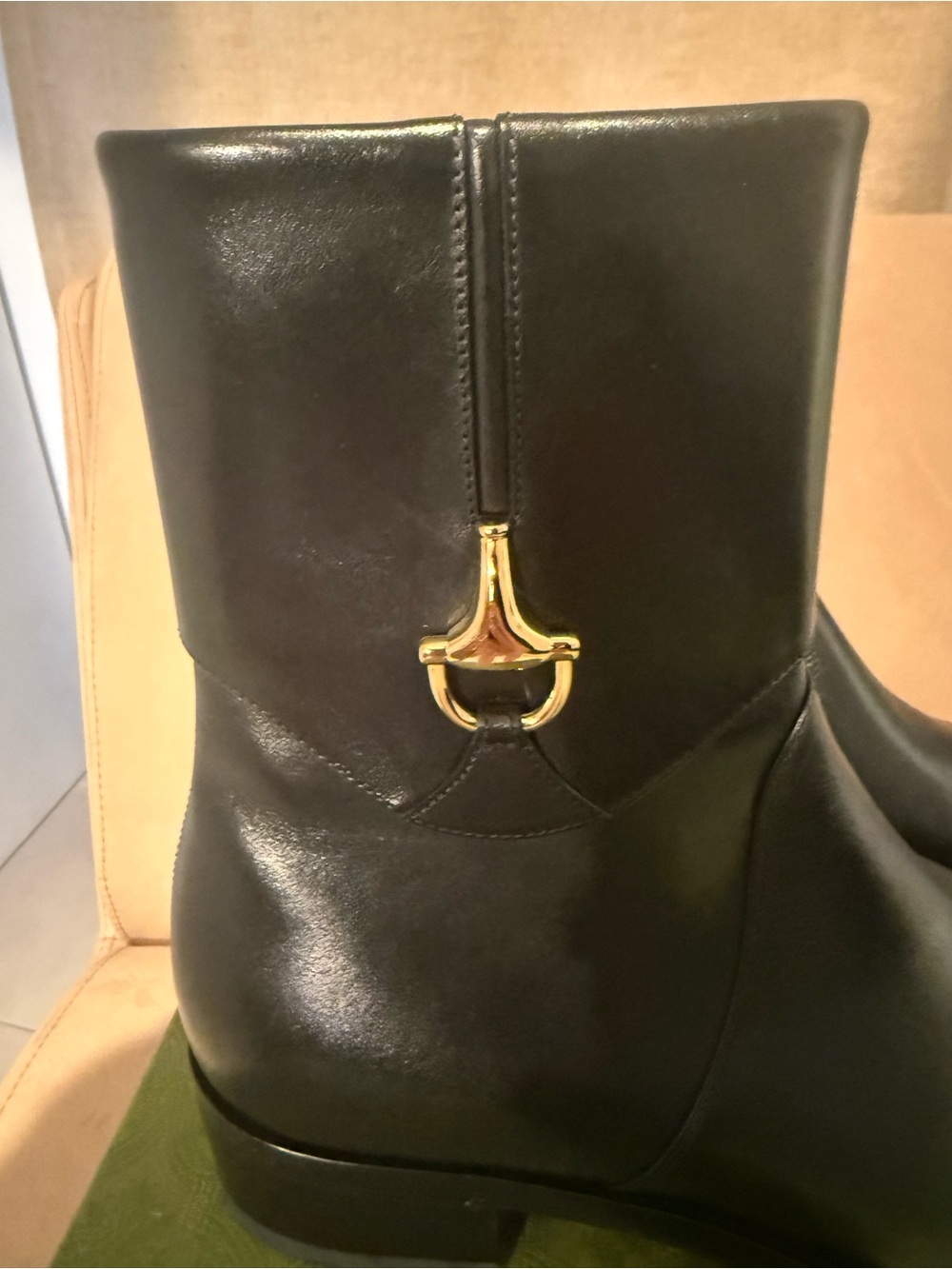 Gucci Black Leather Ankle Boots with Gold Hardware - Picture 2 of 10